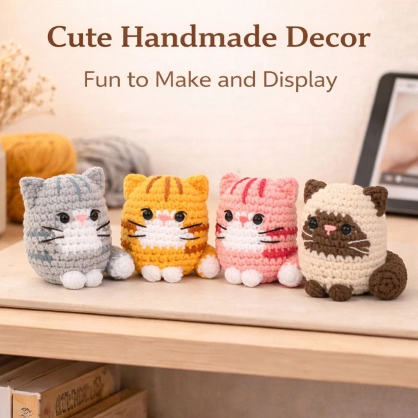 Home Collection Pack of 4 Cat Crochet Kit for Beginners