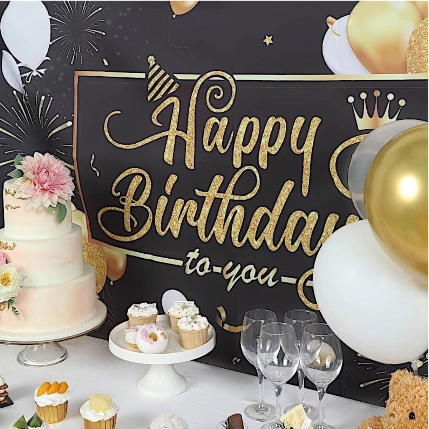 Home Collection Printed Polyester Photo Backdrop Black and Gold 6x3 ft
