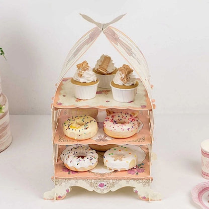 Home Collection 3Tier White Peach Birdcage Cupcake Stand