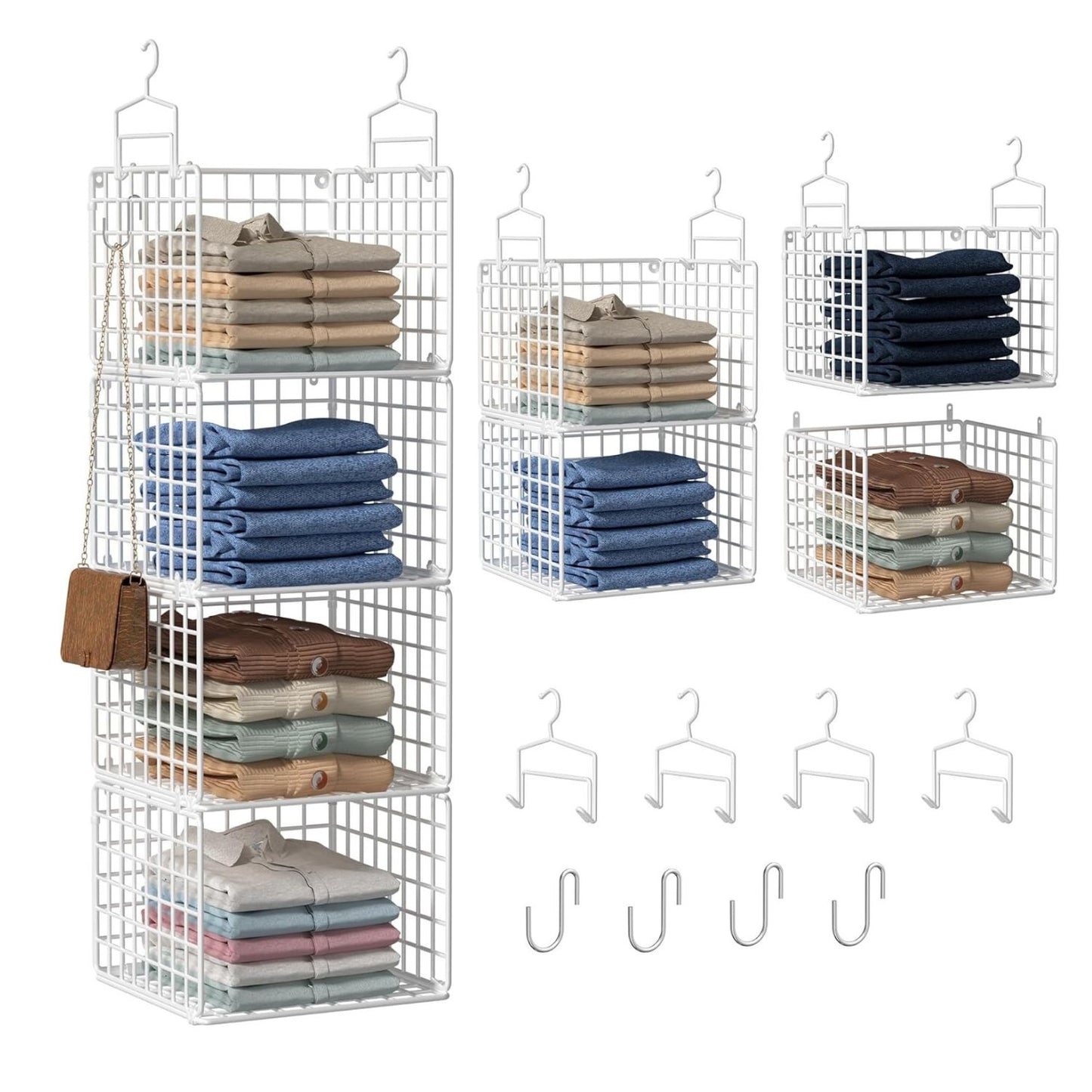 Home Collection 4-Tier Metal Hanging Closet Organizer with Hooks