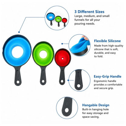 Home Collection Pack of 3 Collapsible Kitchen Funnel Set