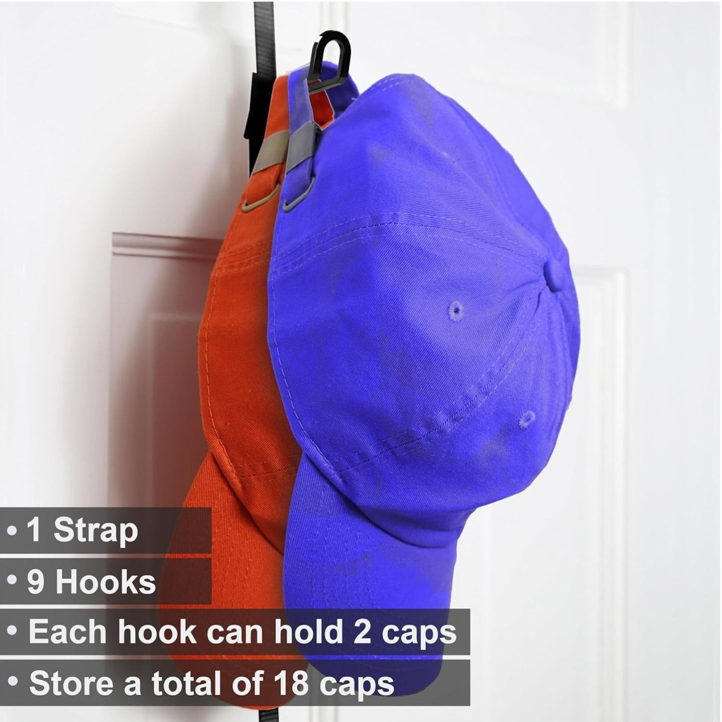 Home Collection 9-Hook Cap Rack Over-the-Door Hat Organize Black