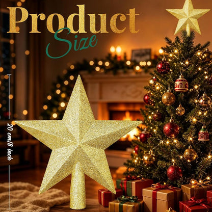 Home Collection Glitter Christmas Tree Topper Star Shatterproof Sparkling Holiday Decoration 8 Inch