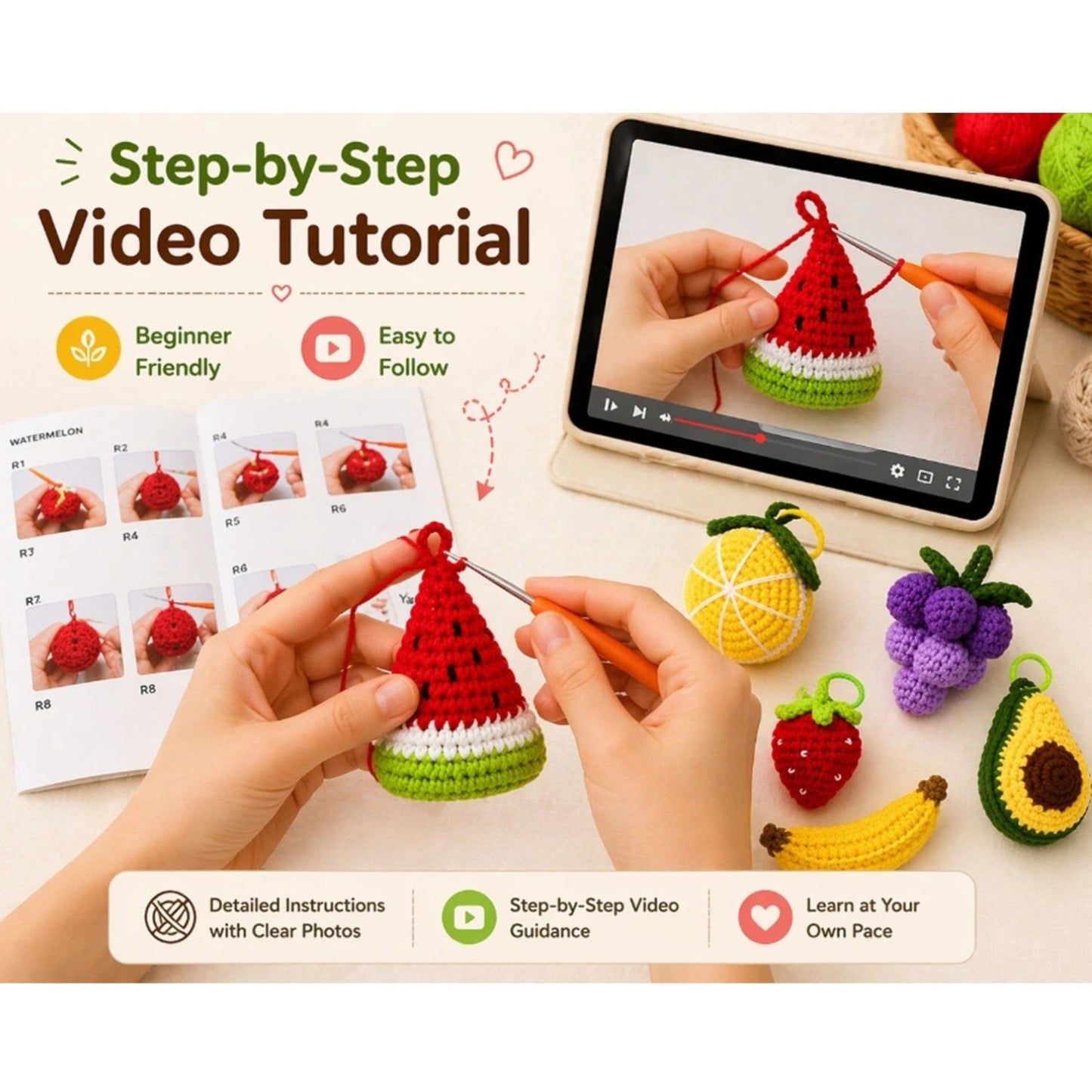 Home Collection Pack of 8 Fruit Crochet Kit for Beginners