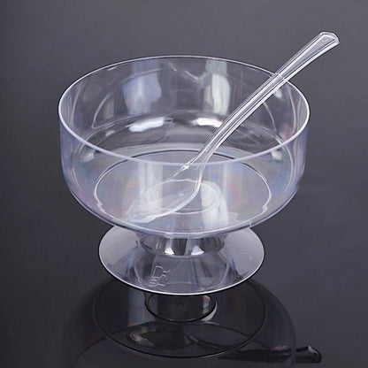 Home Collection Pack of 24 Clear Crystal Plastic Footed Dessert Cups 6oz with Spoons
