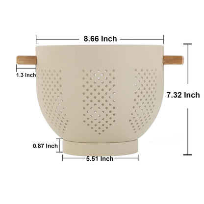 Home Collection 5.5 Qt Metal Colander with Wood Handles 11.26 Inch Large Kitchen Strainer
