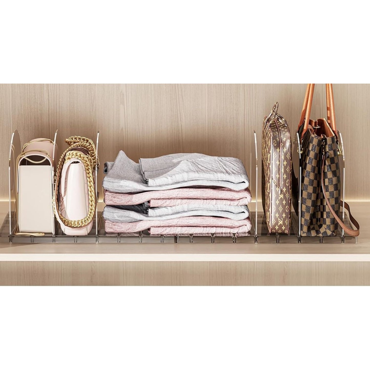 Home Collection Pack of 4 Clear Acrylic Purse Organizer for Closet Adjustable Shelf Dividers