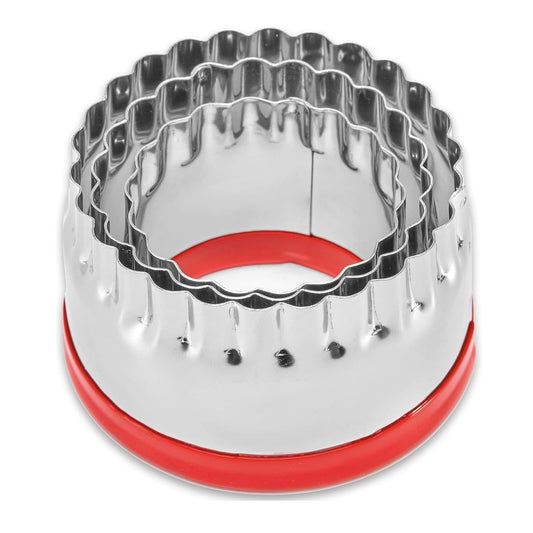 Home Collection Pack of 3 Fluted Round Cookie Cutter Set Stainless Steel Biscuit Cutters