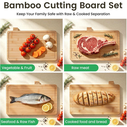 Home Collection Pack of 4 Bamboo Cutting Board Set with Storage Rack 19.9 x 4.7 x 12.6 inch