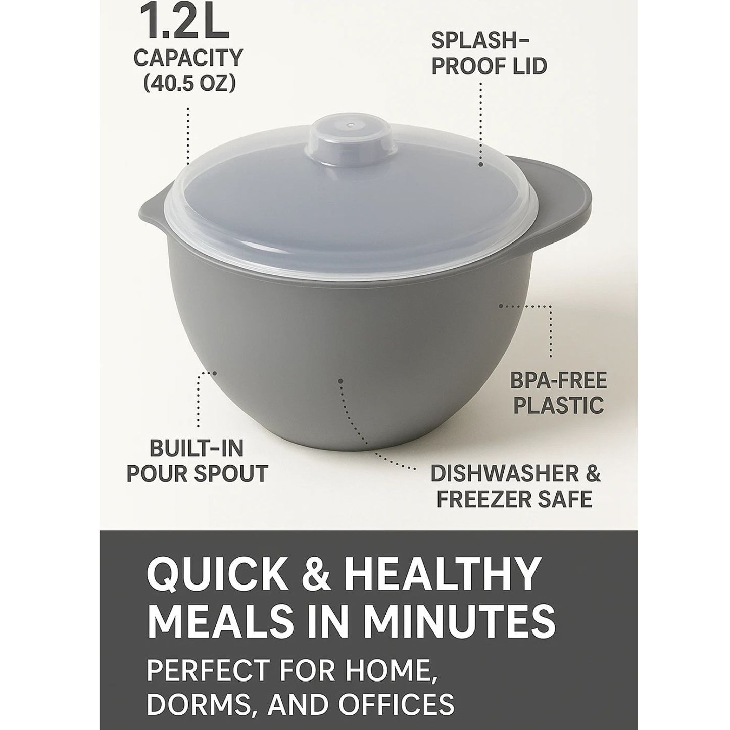 Home Collection Microwave Soup and Stew Maker Bowl with Lid and Spout