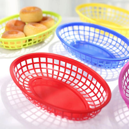 Home Collection Pack of 6 Assorted Oval Plastic Food Baskets with 50 Wax Paper Liners