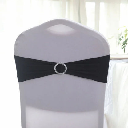 Home Collection 5Pcs Spandex Stretch Chair Sashes with Silver Diamond Ring Buckle