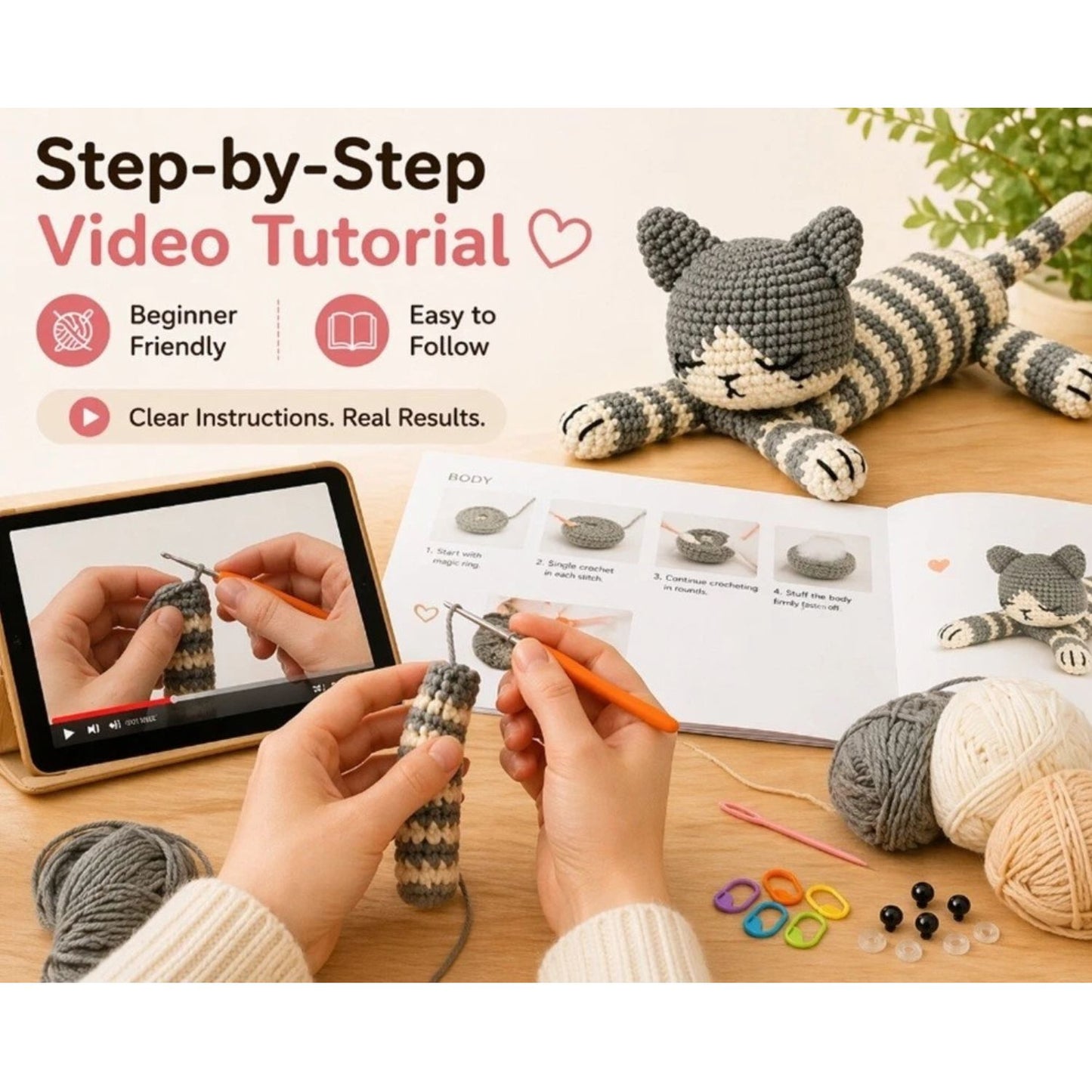 Home Collection  Pack of 2 Sleeping Cat Crochet Kit for Beginners