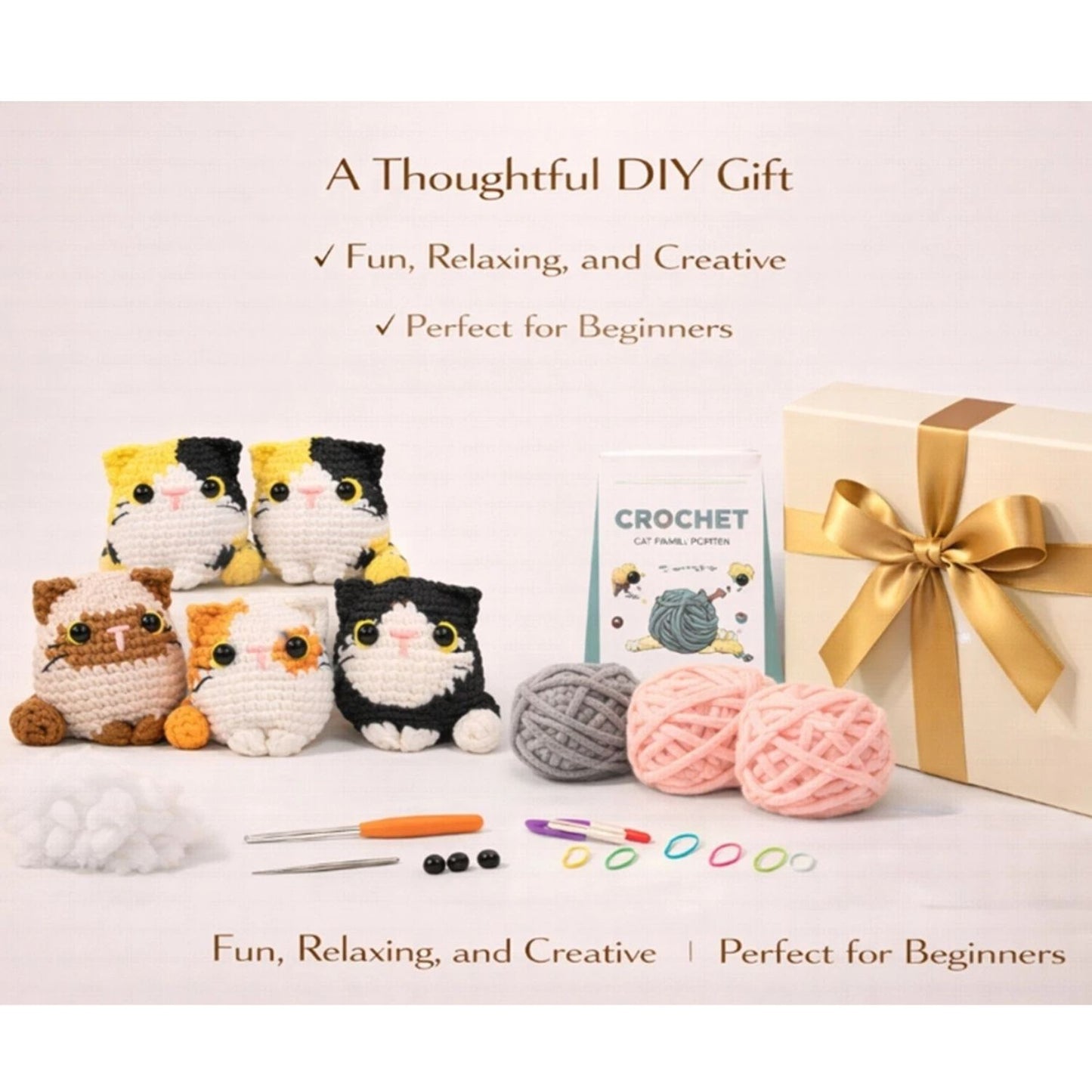 Home Collection Pack of 5 Cats Crochet Kit for Beginners