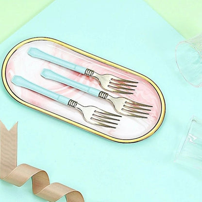 Home Collection Metallic Gold Disposable Forks with Blue Handle