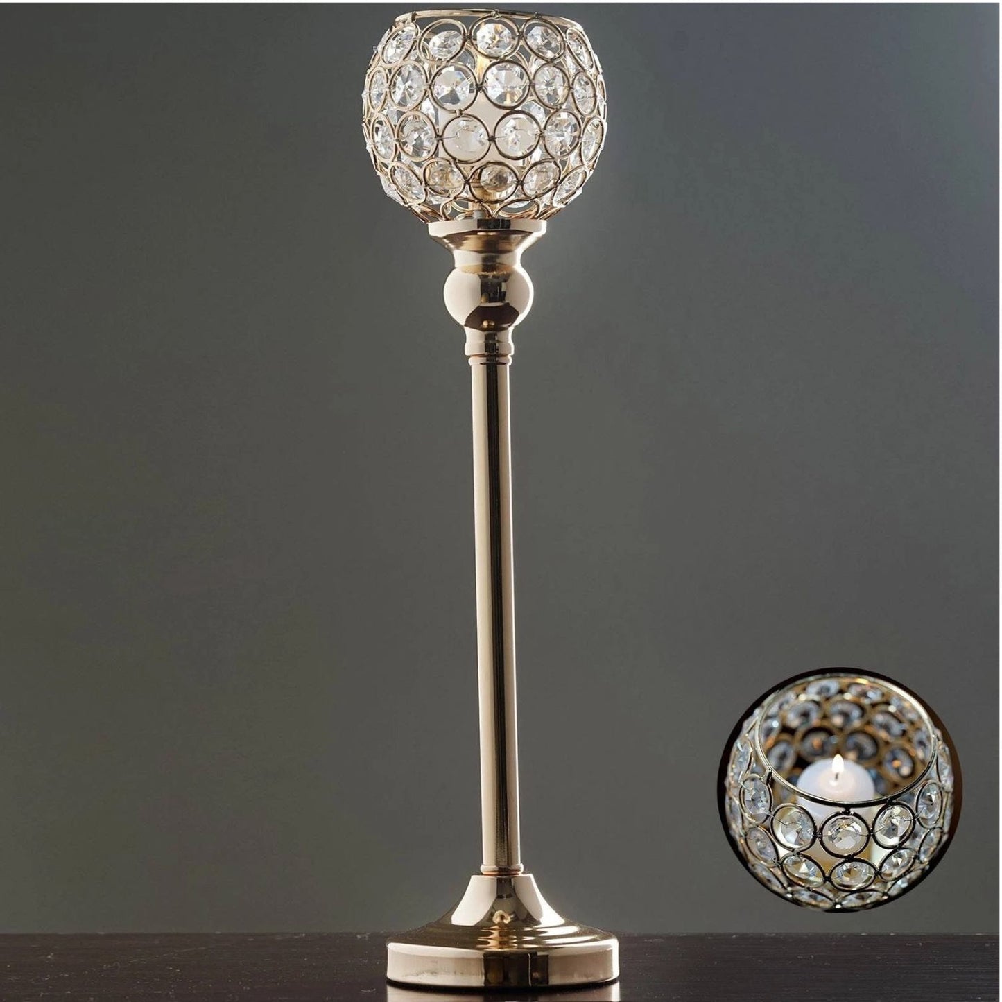 Home Collection Tall Beaded Ball Candle Holder Gold 16"