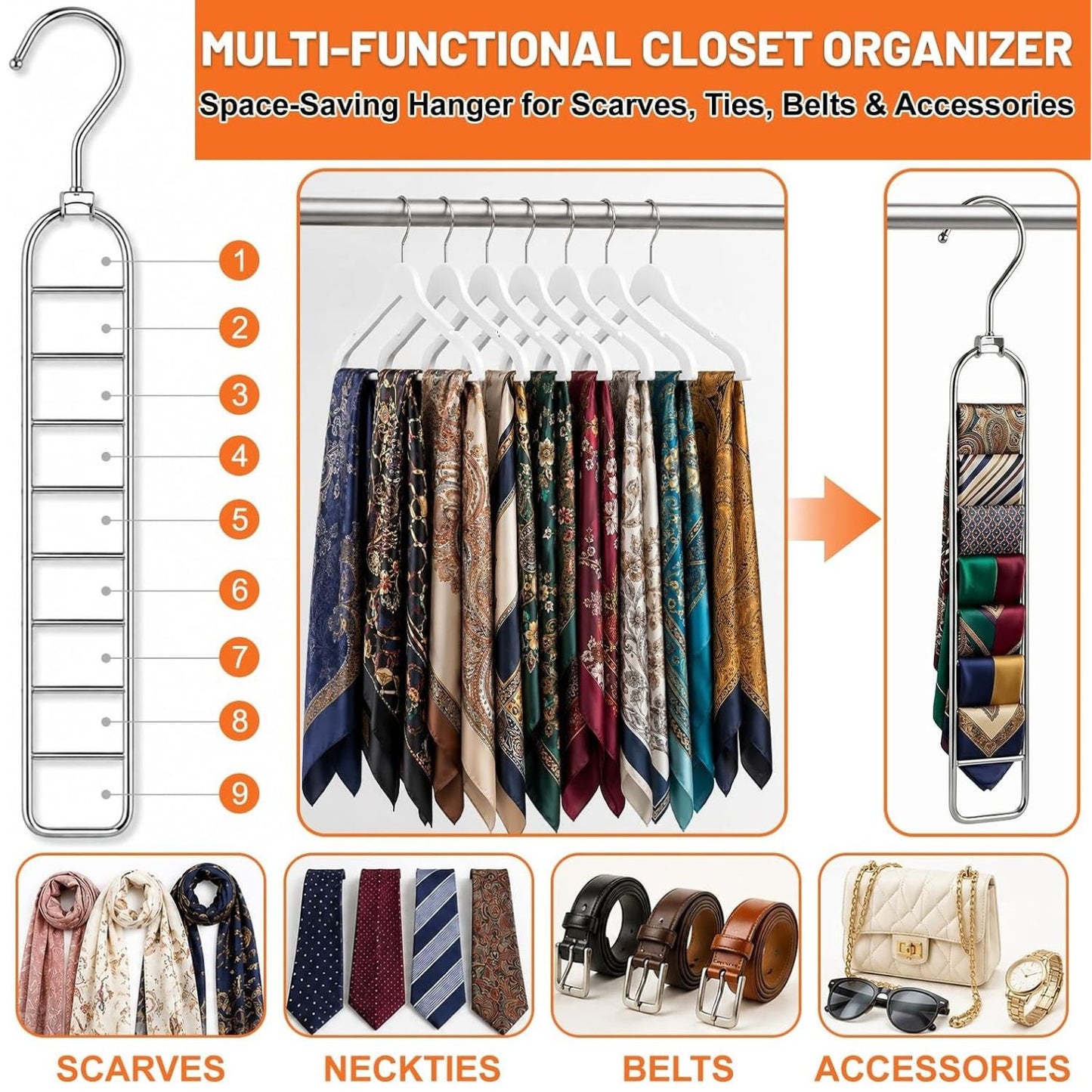 Home Collection Pack of 4 36-Hole Space Saving Closet Hangers
