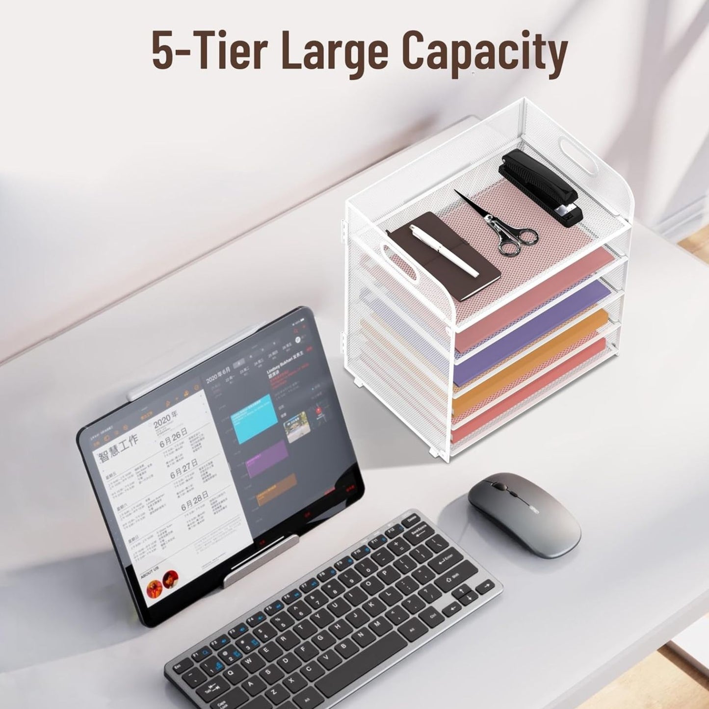 Home Collection 5 Tier Mesh Paper Organizer Letter Tray with Handle Desk File Holder