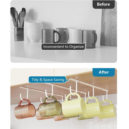 Home Collection Pack of 3 Under Cabinet Mug Holders with 9 Hooks for Cups and Utensils