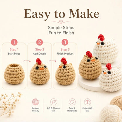Home Collection Pack of 3 Chicken Crochet Kit for Beginners