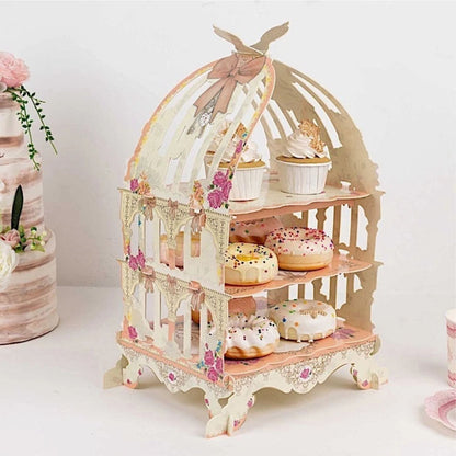 Home Collection 3Tier White Peach Birdcage Cupcake Stand