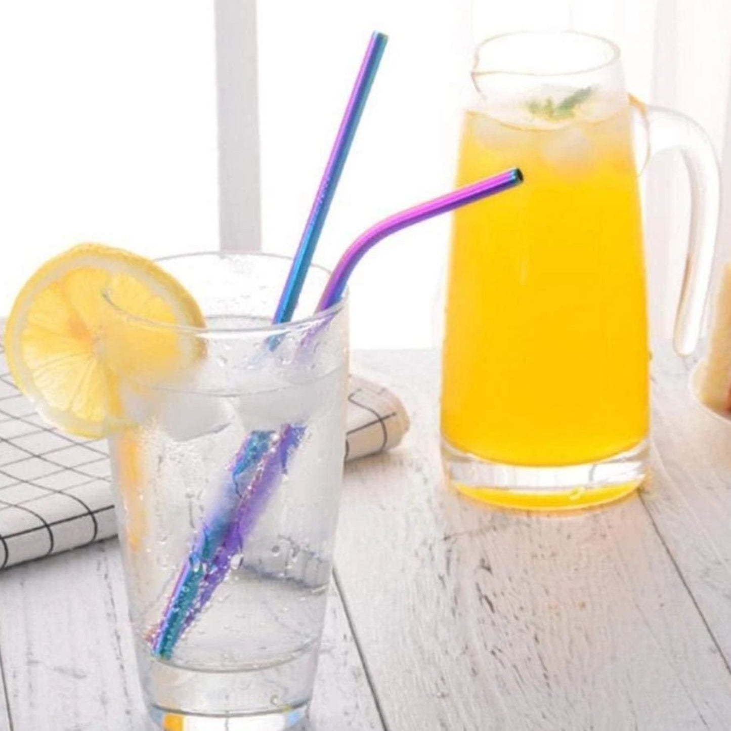 Home Collection Pack of 8 Stainless Steel Metal Cocktail Straws Set 10.5 Inch