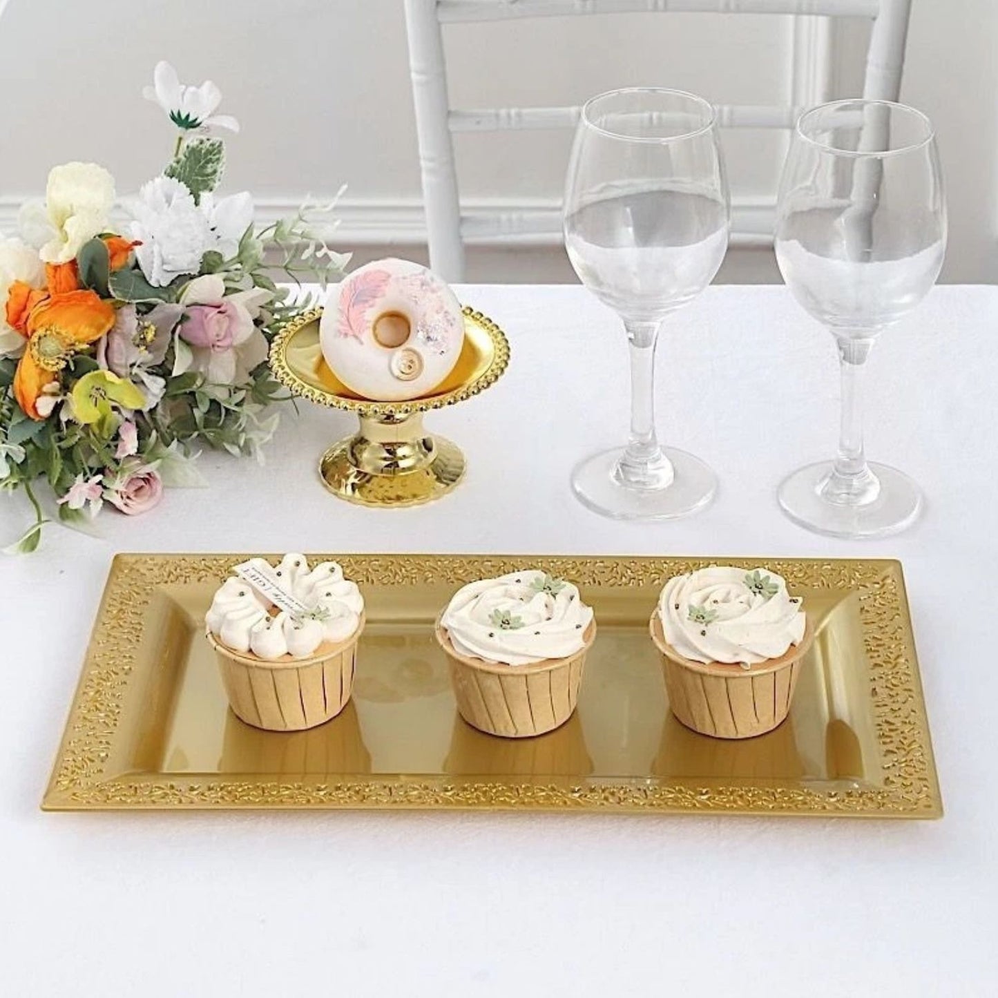 Home Collection Pack of 4 Gold Plastic Rectangle Serving Trays 14"