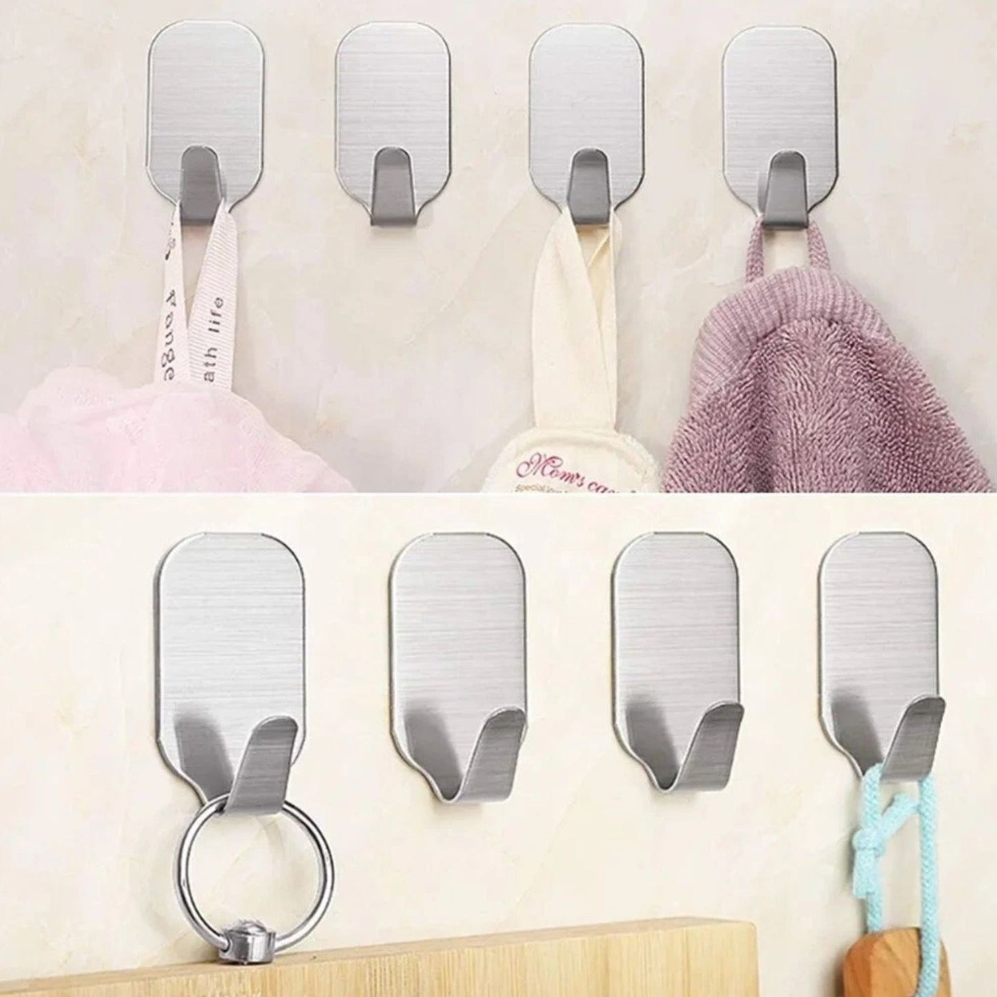 Home Collection Pack of 2 Self Adhesive Stainless Steel Wall Hooks
