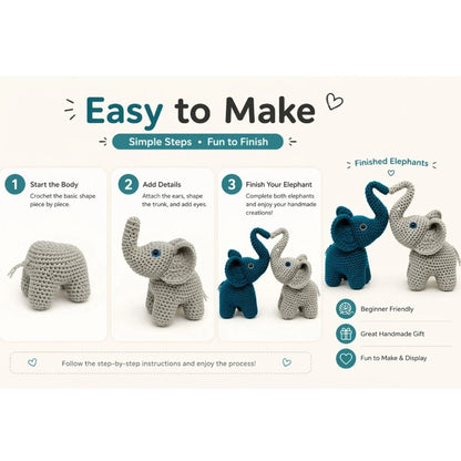 Home Collection Pack of 2 Elephant Crochet Kit for Beginners