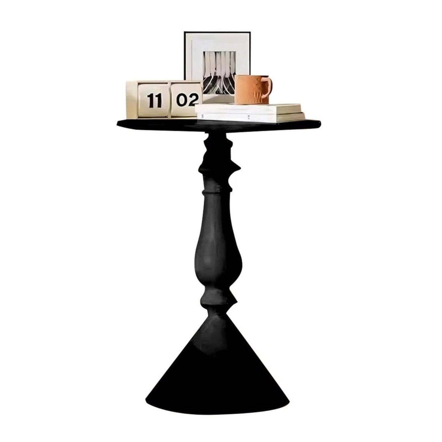Home Collection Metal Small End Table Vintage Matte Black Round Side Table