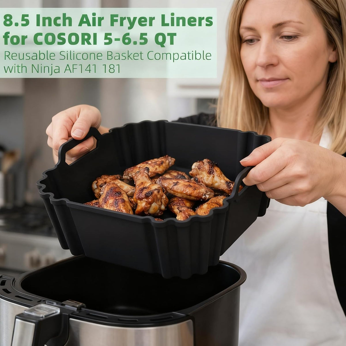 Home Collection Pack of 2 8.5-Inch Reusable Silicone Air Fryer Liners for 5–6.5QT
