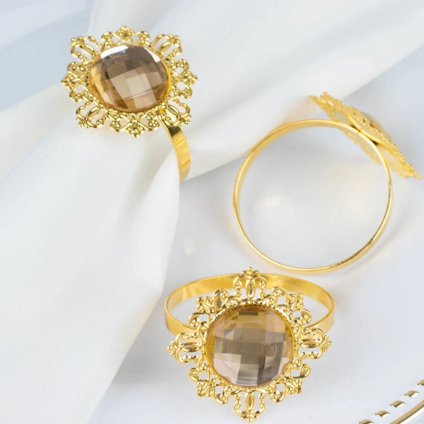 Home Collection Pack of 6 Metal Napkin Rings 2 Inch with Crystal Rhinestone