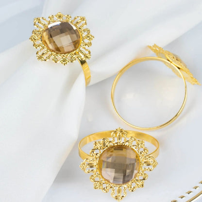 Home Collection Pack of 6 Metal Napkin Rings 2 Inch with Crystal Rhinestone
