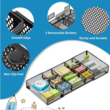 Home Collection Longer Expandable Mesh Desk Drawer Organizer Tray with 10 Adjustable Compartments