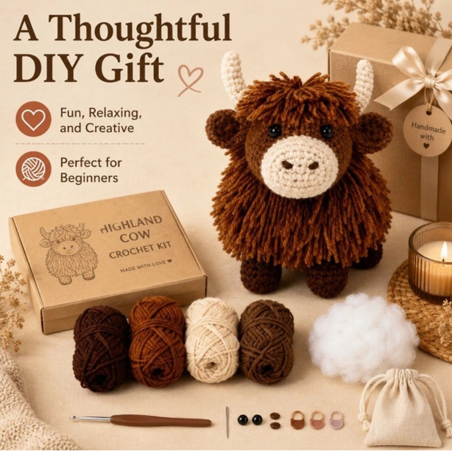 Home Collection Highland Cow Crochet Kit for Beginners