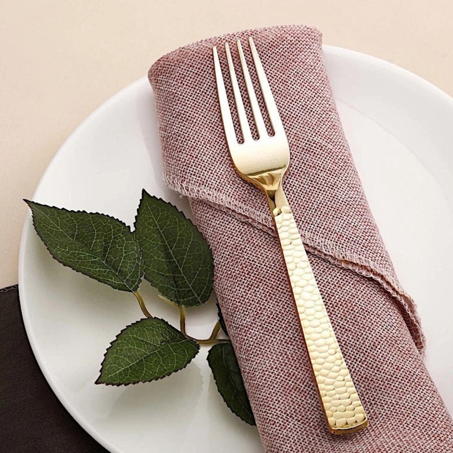 Home Collection Disposable Gold Hammered Design Plastic Forks