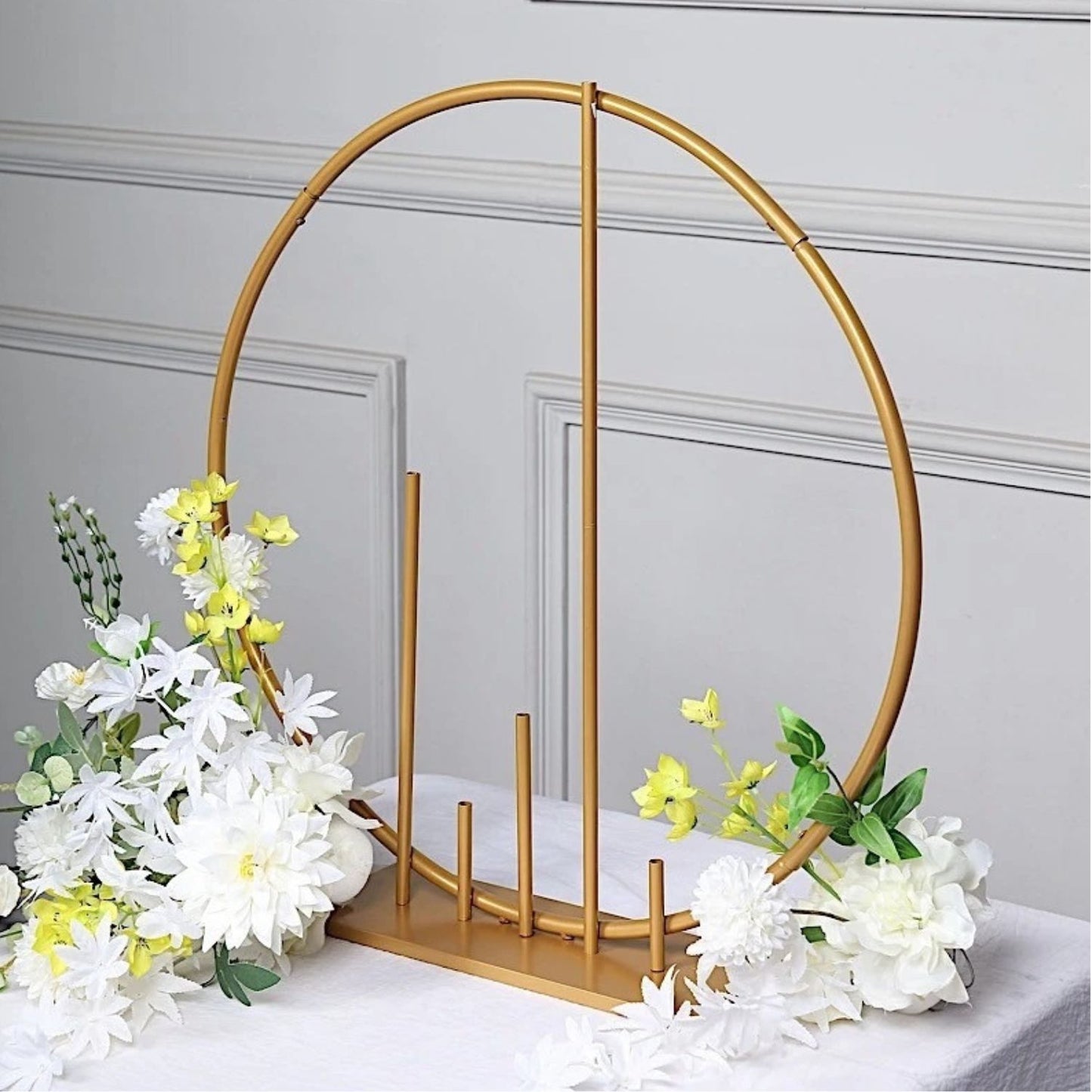 Home Collection Round Metal Floral Hoop Pillar 24" Gold