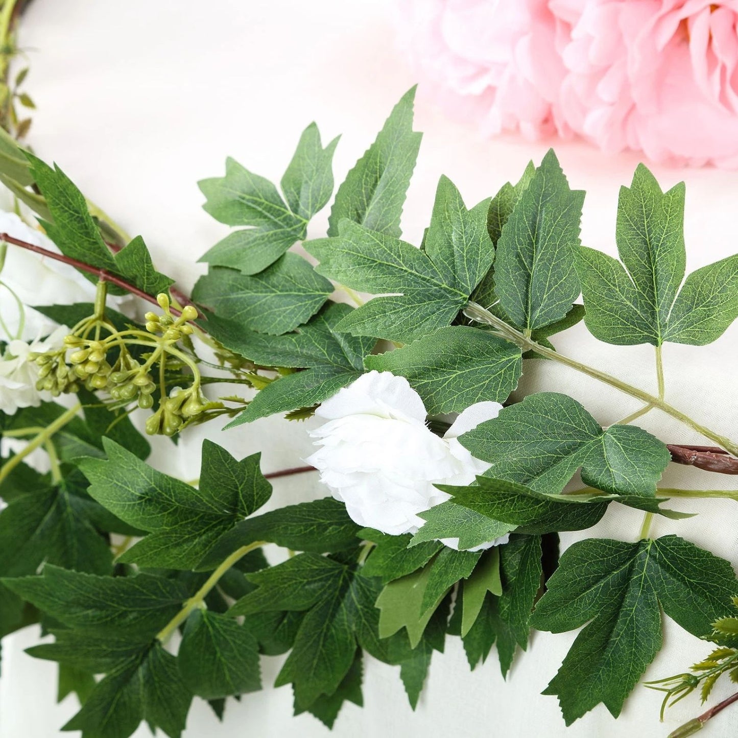 Home Collection Silk Peony Flower Garland with Leaves 6FT