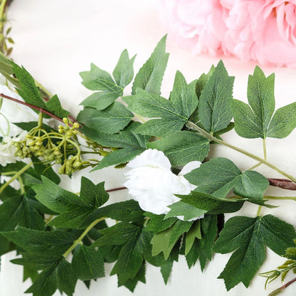 Home Collection Silk Peony Flower Garland with Leaves 6FT