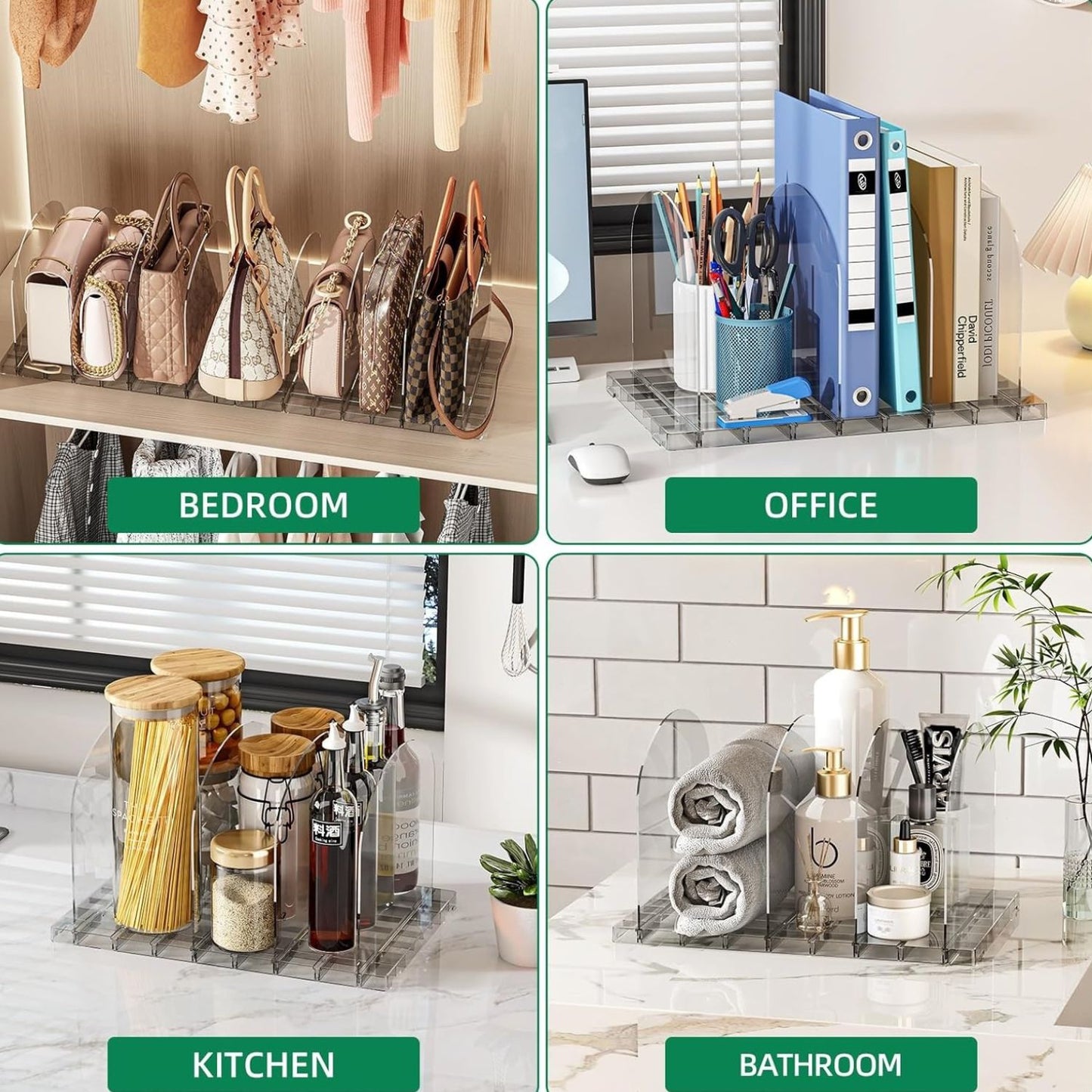 Home Collection Pack of 4 Clear Acrylic Purse Organizer for Closet Adjustable Shelf Dividers