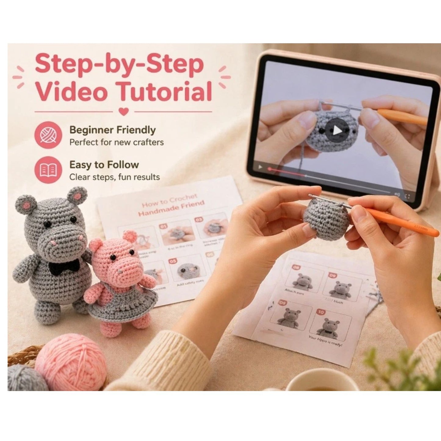 Home Collection Hippo Family Crochet Kit for Beginners