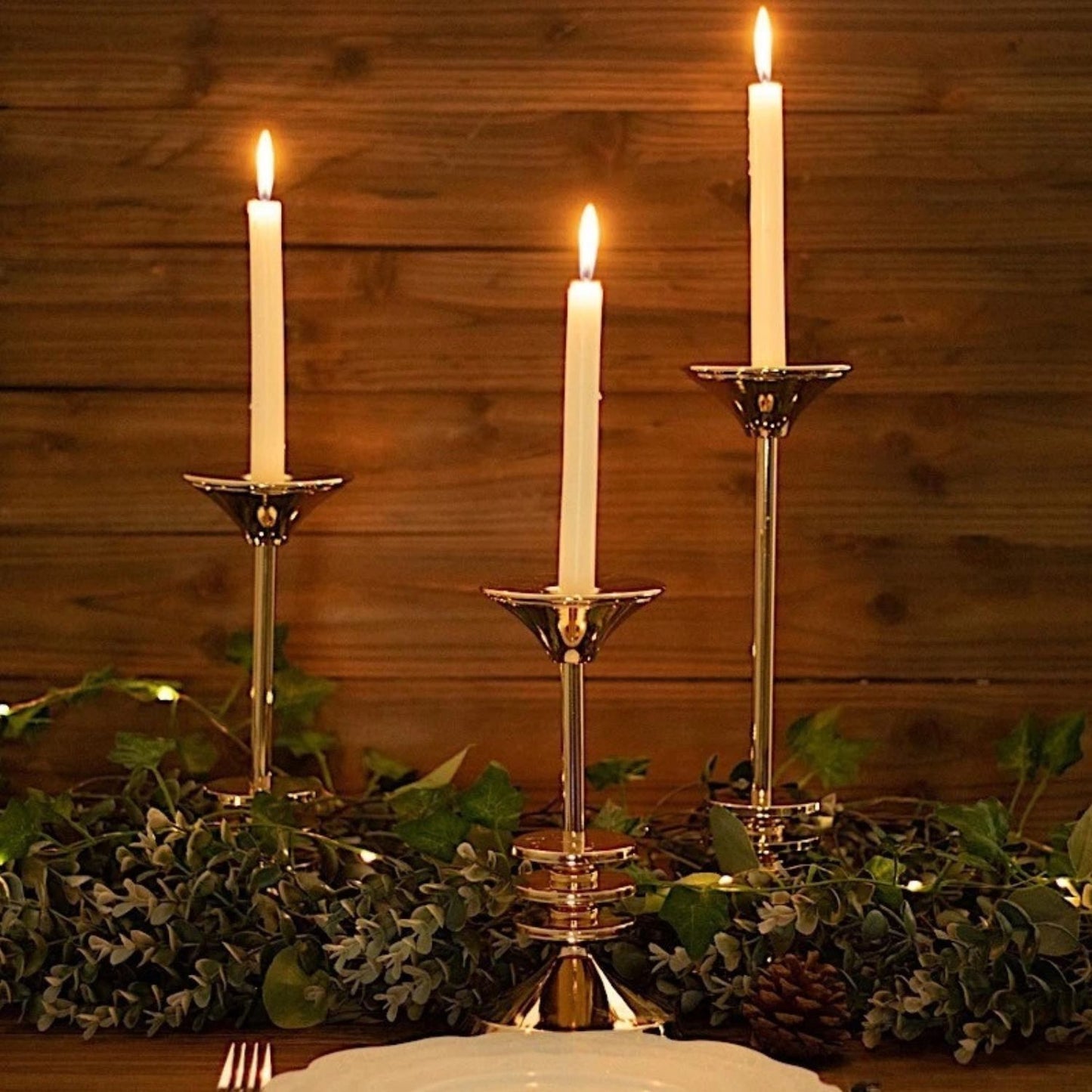 Home Collection Pack of 3 Gold Taper Candle Holders