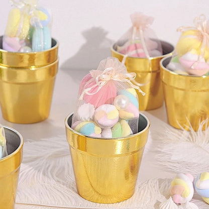 6Pcs Gold Metallic Round Plastic Flower Pots