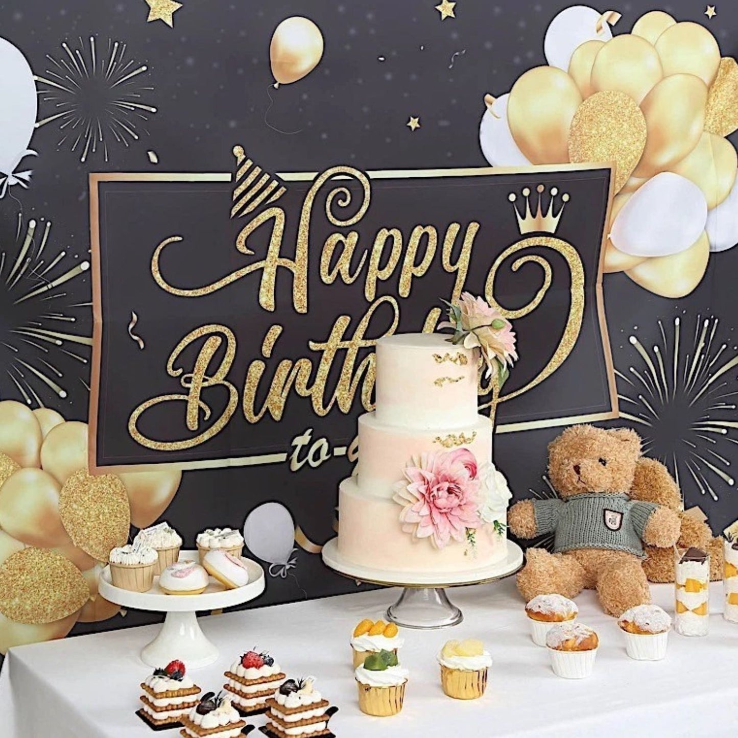 Home Collection Printed Polyester Photo Backdrop Black and Gold 6x3 ft