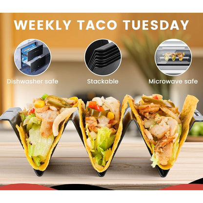 Home Collection Plastic Taco Holder Stand Large Taco Serving Tray Black