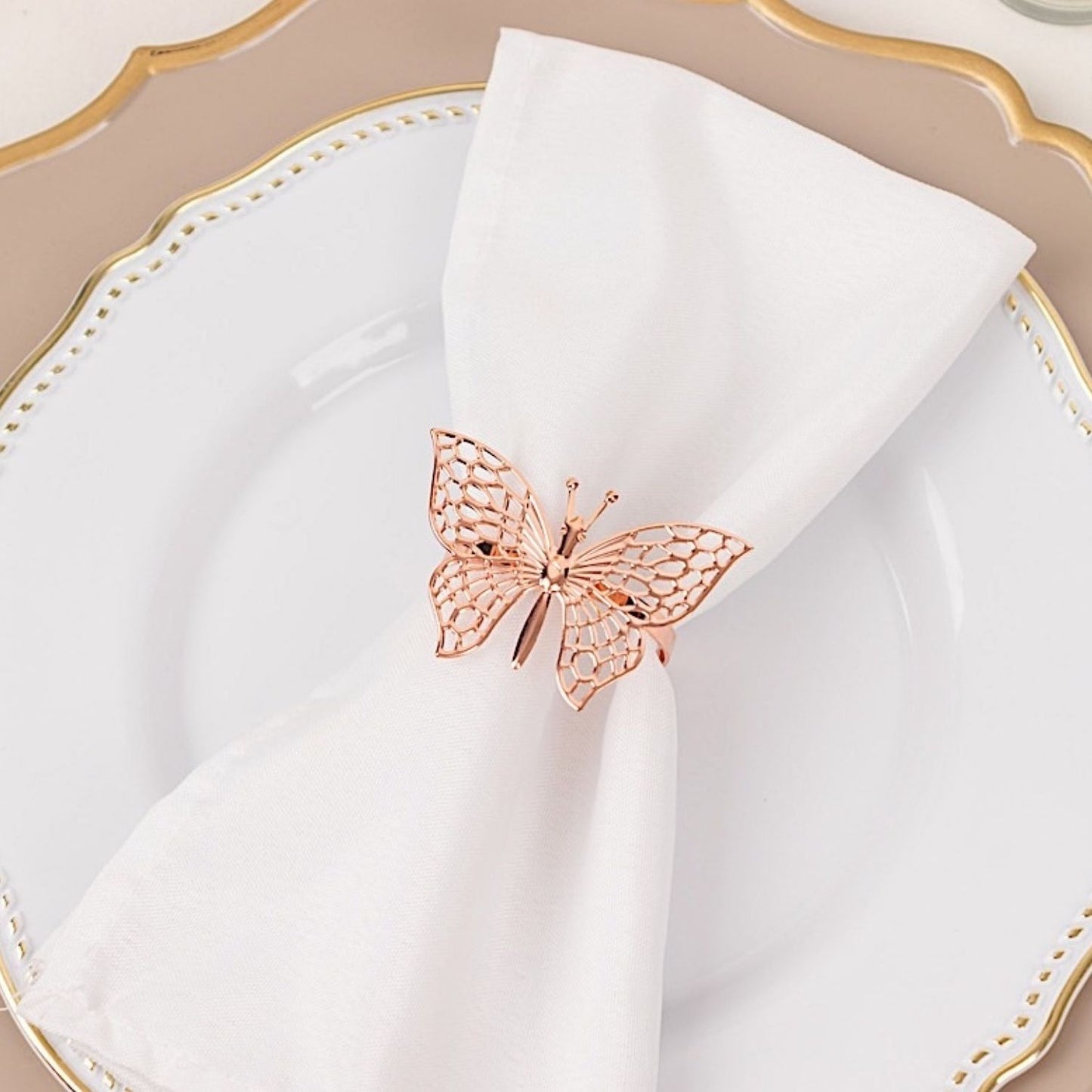 Home Collection Pack of 4 Metal Napkin Rings Laser Cut Butterfly Design