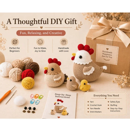 Home Collection Pack of 4 Chicken Family Crochet Kit for Beginners