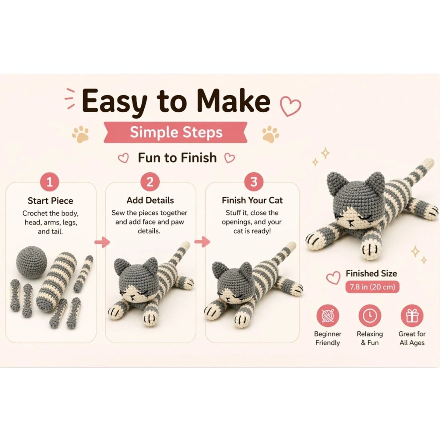 Home Collection  Pack of 2 Sleeping Cat Crochet Kit for Beginners