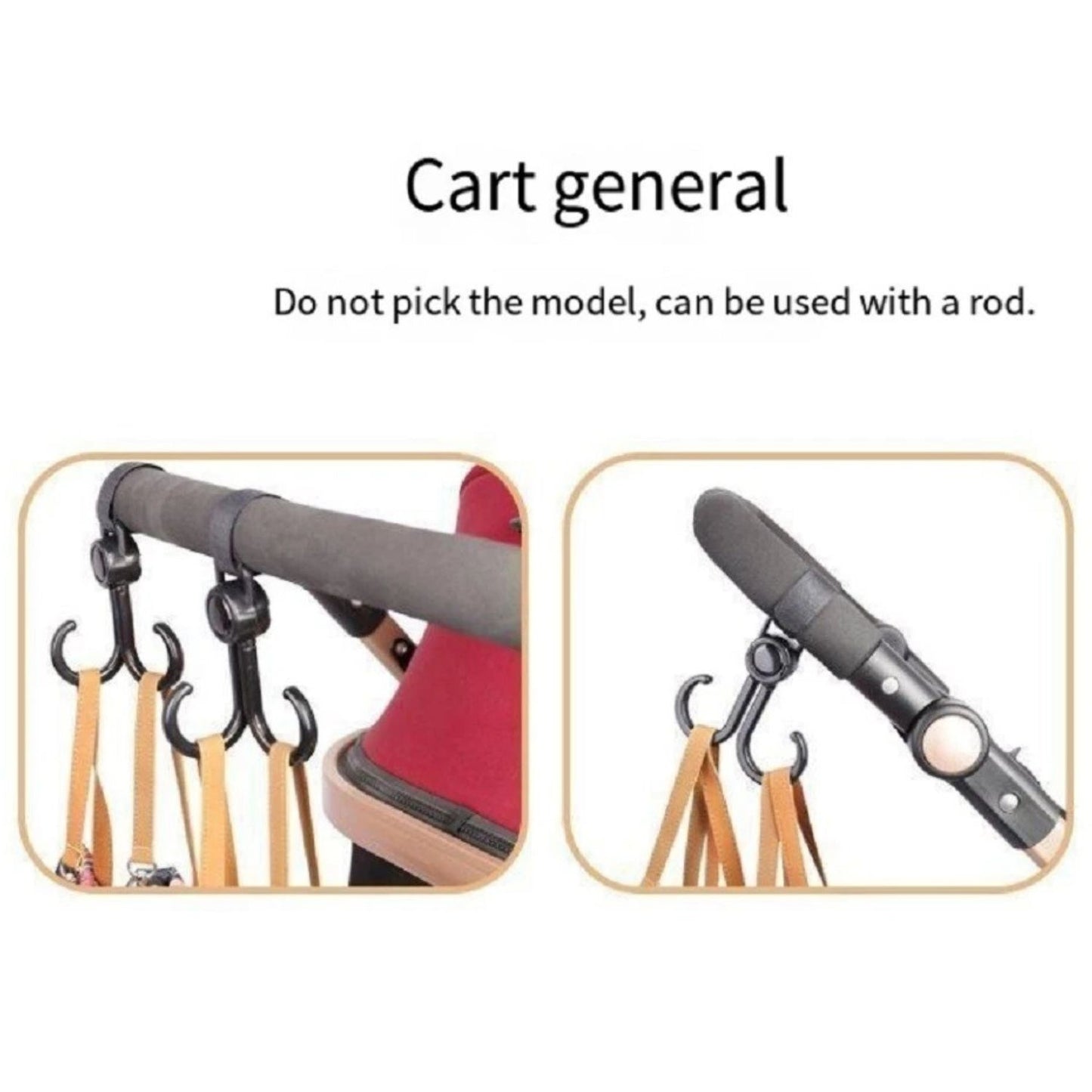 Home Collection Pack of 4 Rotatable Stroller Hooks Double Hangers with Adjustable Straps