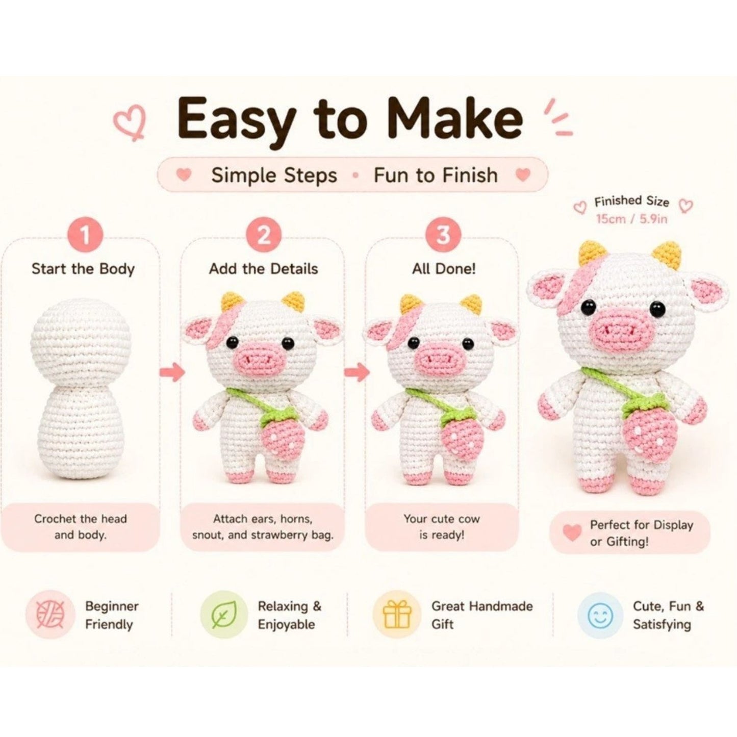 Home Collection Strawberry Pig Crochet Kit for Beginners